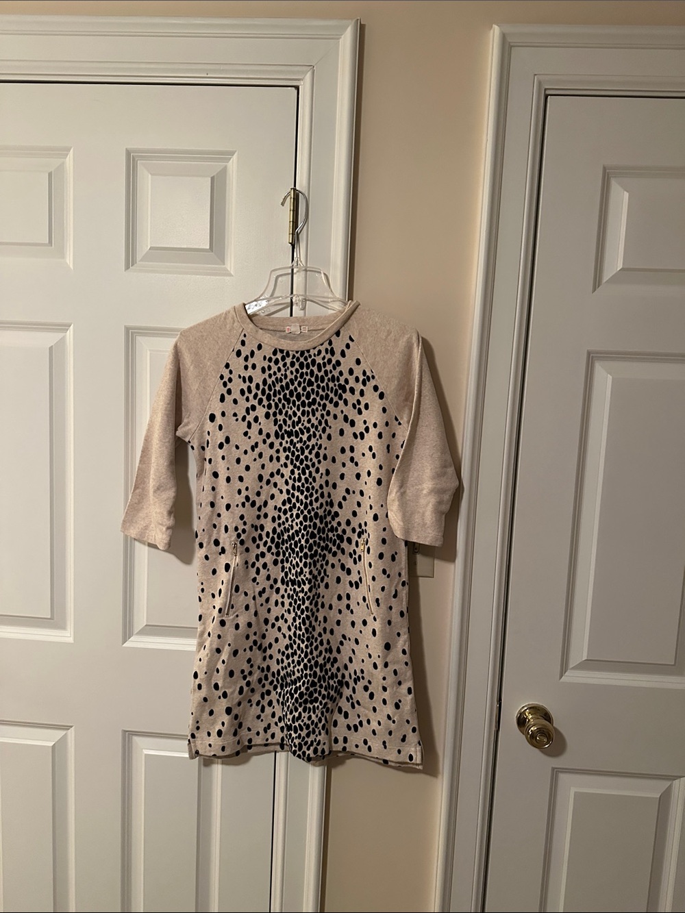 Crewcuts Beige Knit Dress with Black Spot Print